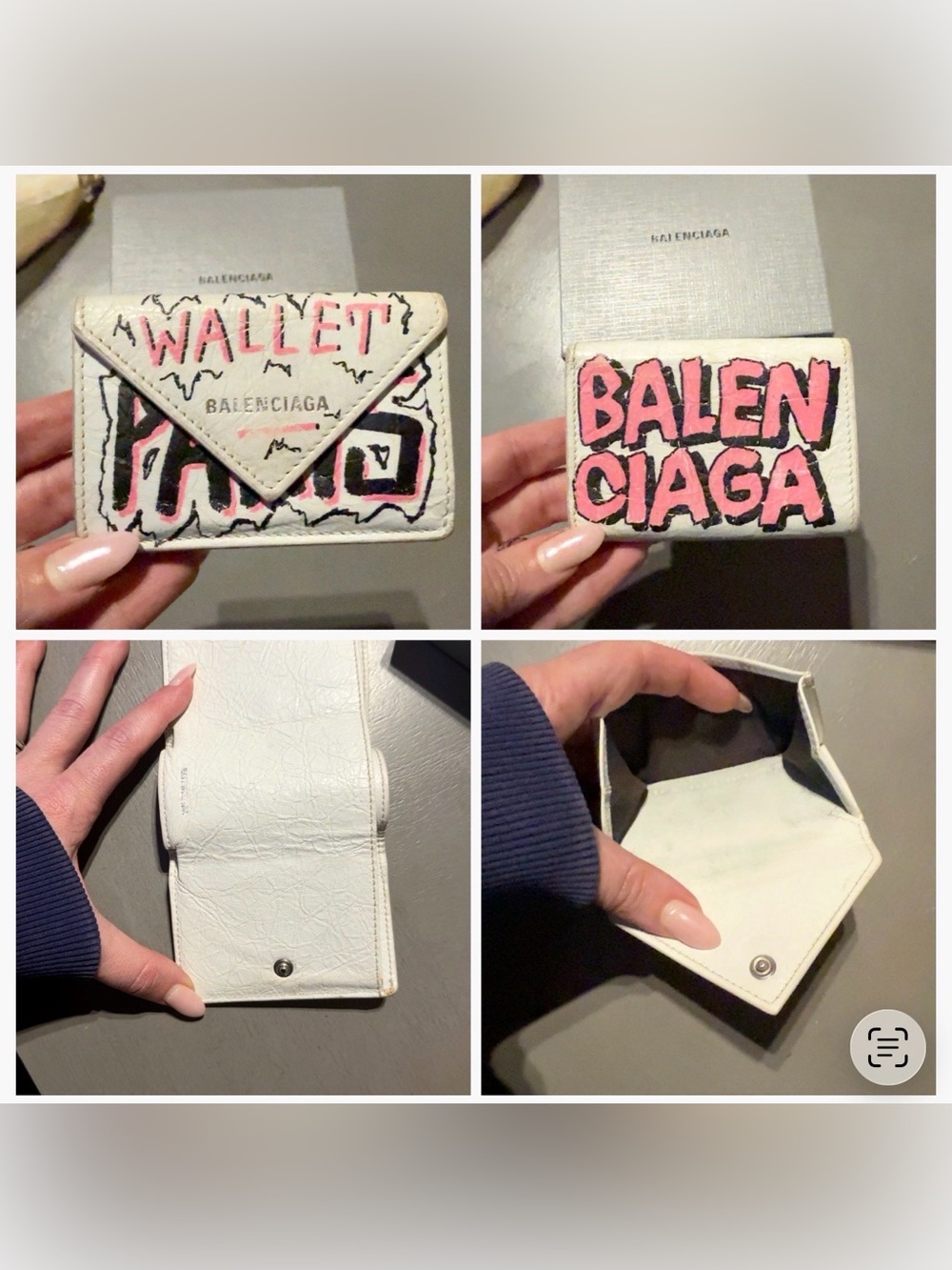 Balenciaga Graffiti Mini Papier Wallet White Pink Black w/ Box